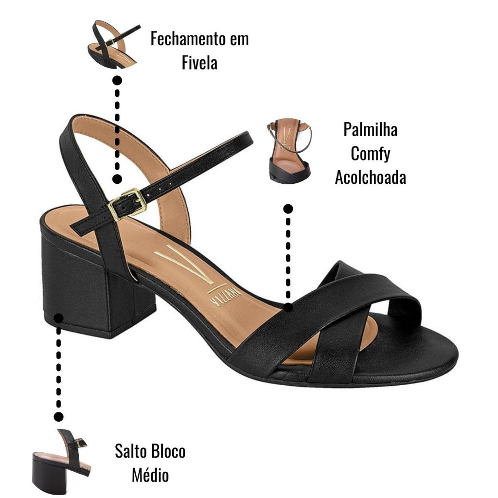 Sandalia Feminina Salto Grosso Palmilha Comfy